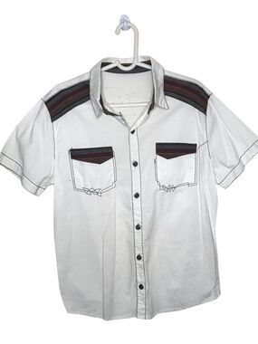 Southwestern Shirt Men’s White Tribal Stripe Button Up Boho